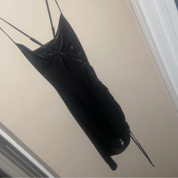Like New Metallic Black Draped Cowl Neck Bodycon Mini Dress XS - Picture 4 of 4